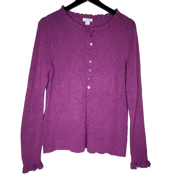 Sundance Edwina Henly Sweater Medium Cashmere Wool Magenta‎ Pullover Ruffle - Picture 1 of 8